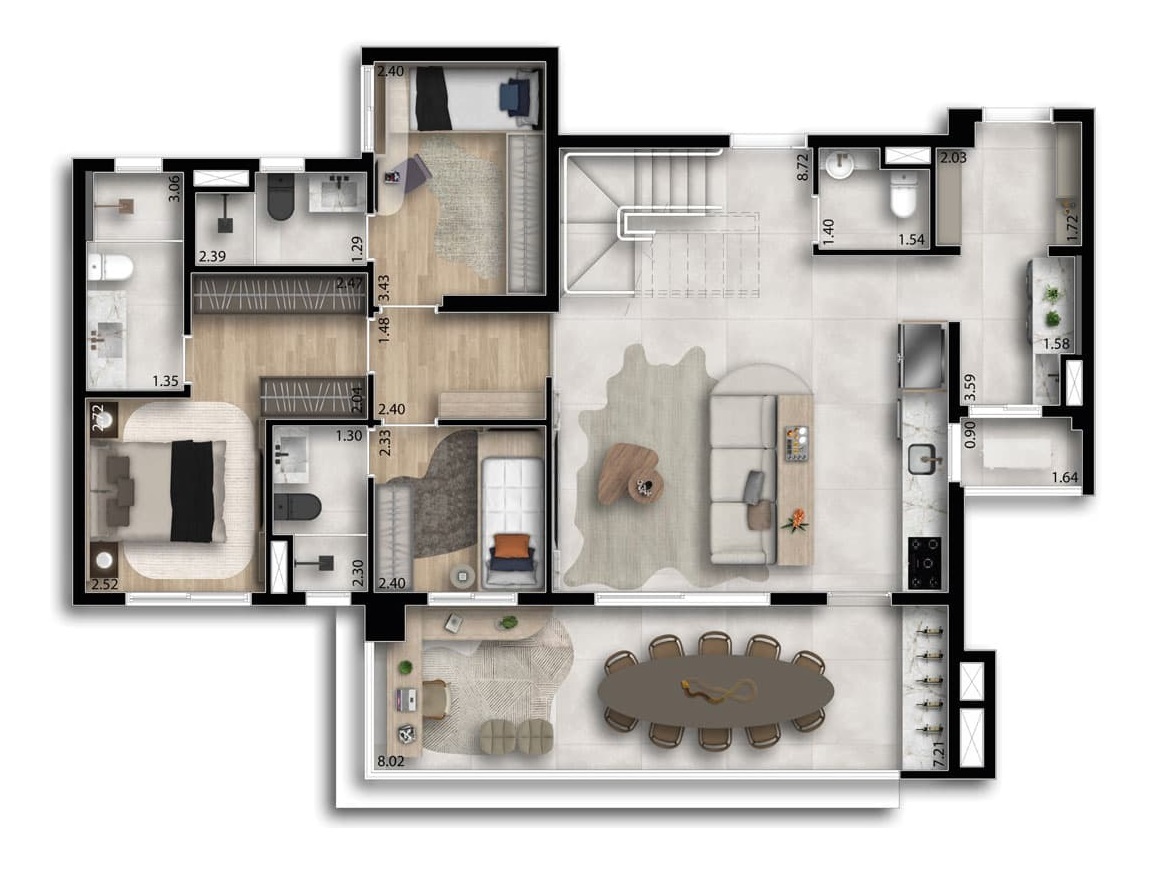 Planta 05 - 4 dorm 232m² - cobertura duplex - inferior