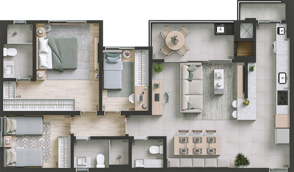 Planta 04 - 3 dorm 98m²