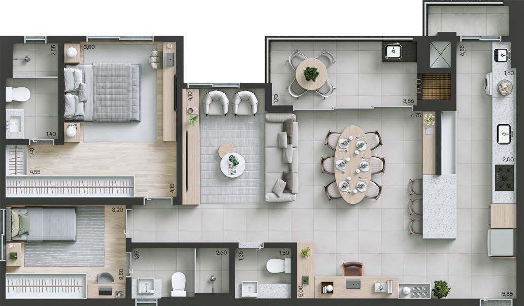 Planta 05 - 2 dorm 98m² - opção