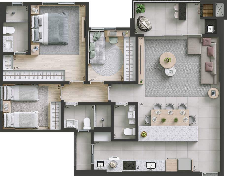 Planta 06 - 3 dorm 103m²