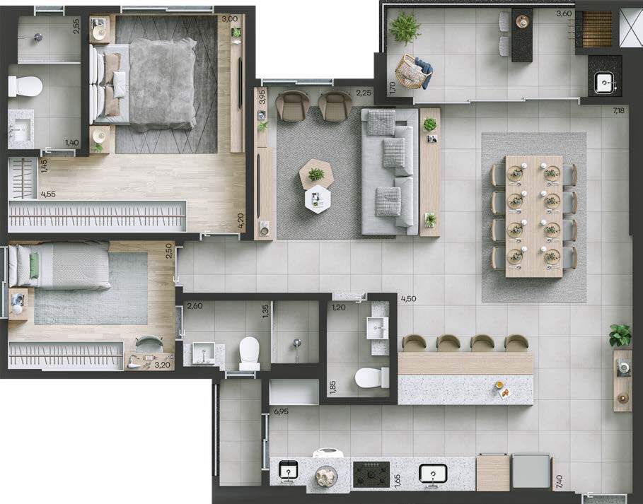 Planta 07 - 2 dorm 103m² - opção