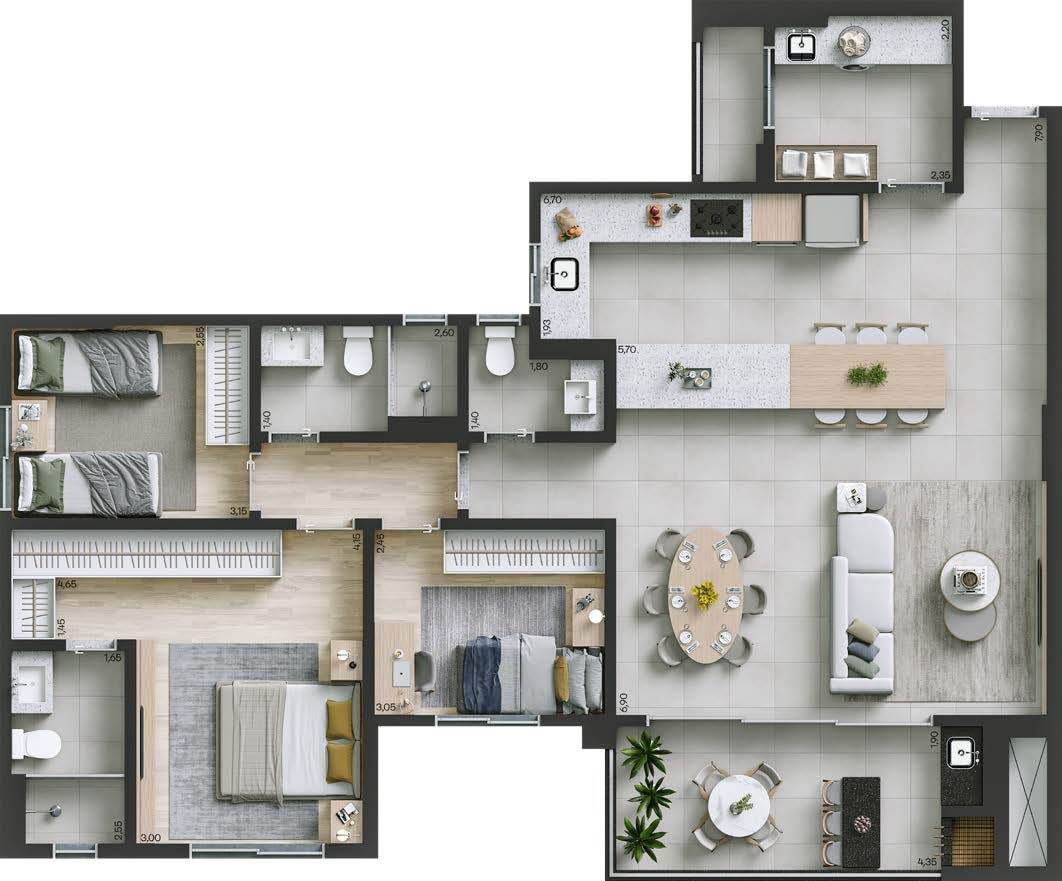 Planta 09 - 3 dorm 118m²