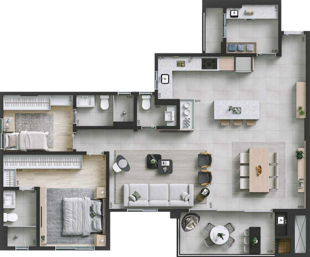 Planta 10 - 2 dorm 118m² - opção