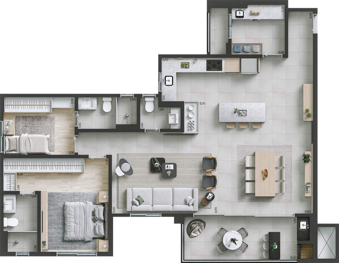 Planta 12 - 2 dorm 121m² - opção