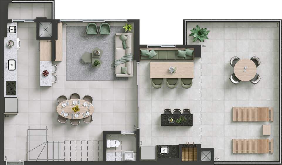 Planta 13 - 3 dorm 153m² - cobertura duplex - inferior