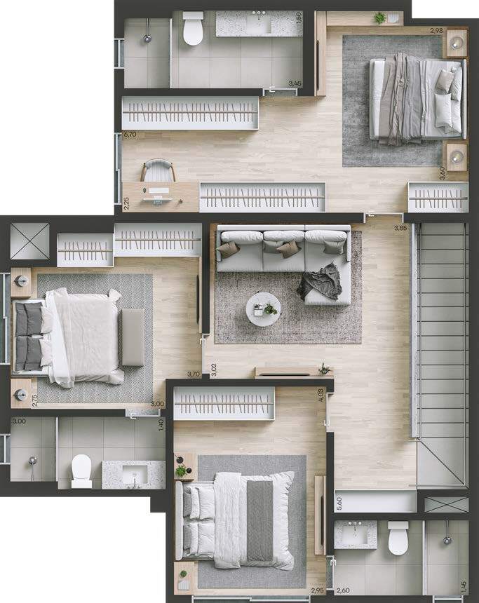 Planta 18 - 3 dorm 182m² - cobertura duplex - superior