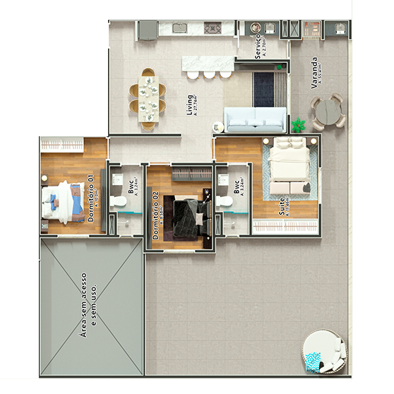 Planta 05 - 3 dorm 142m² - garden