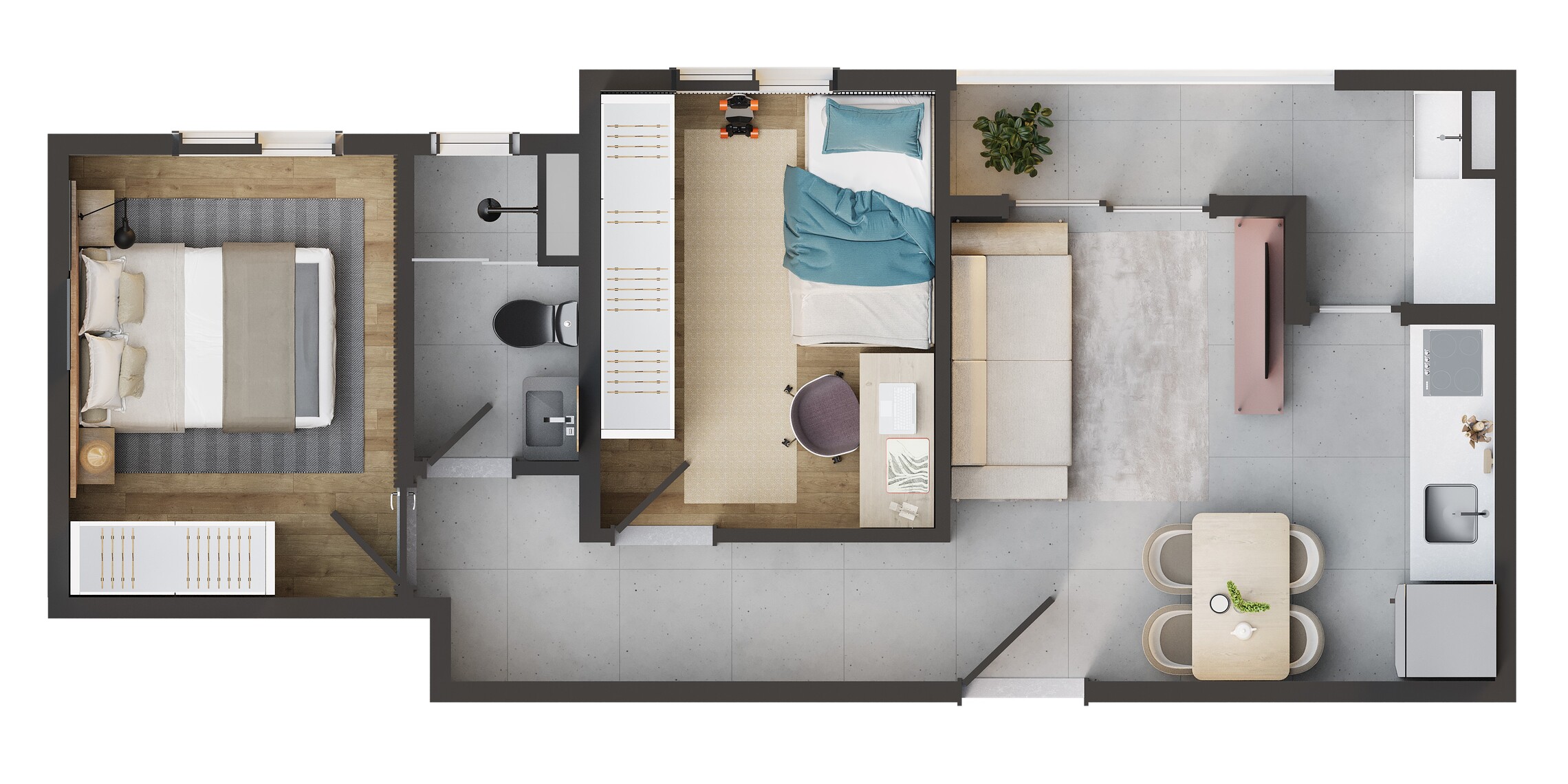 Planta 02 - 2 dorm 43m²