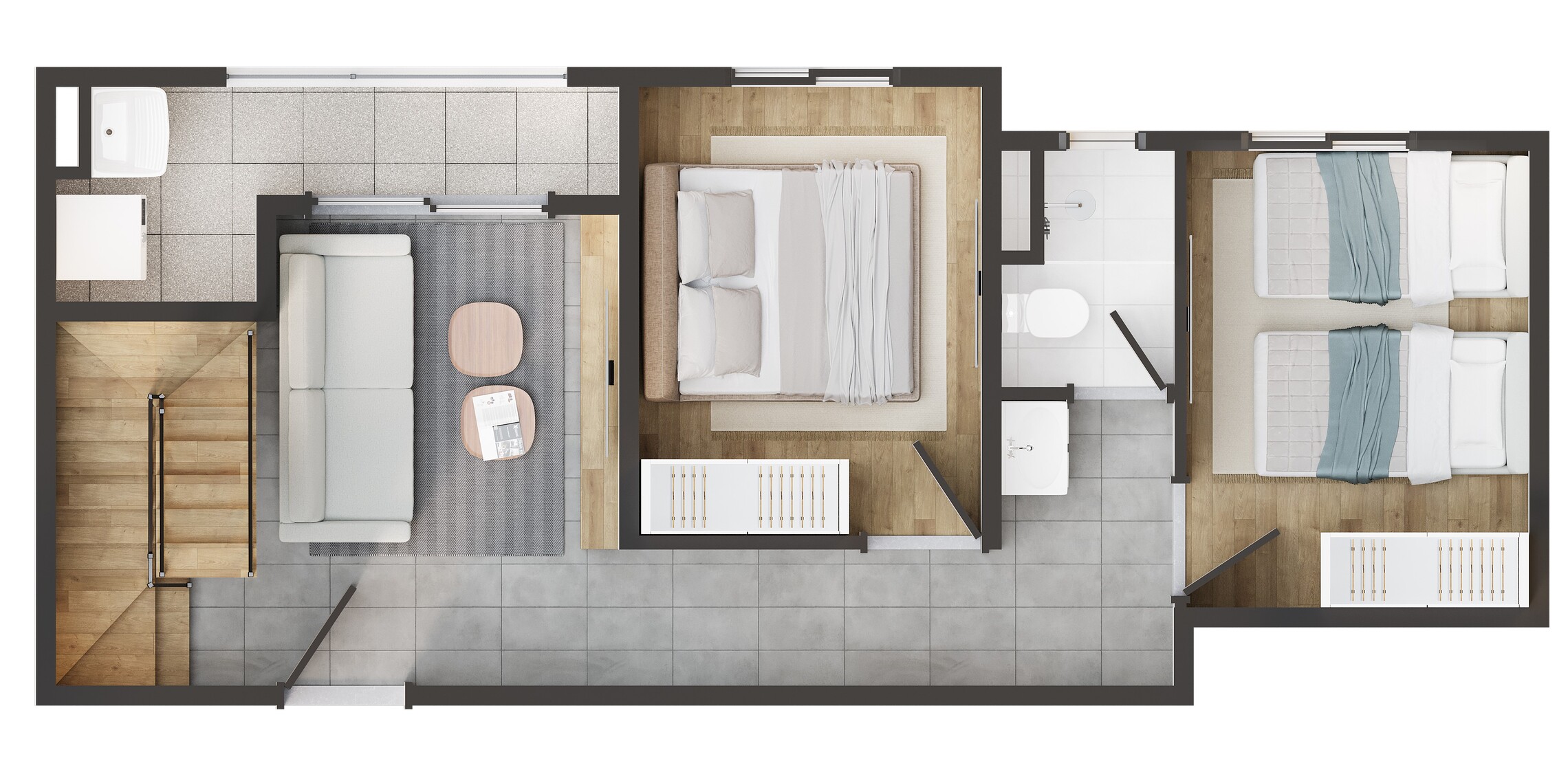 Planta 03 - 2 dorm 82,84m² - cobertura duplex - inferior
