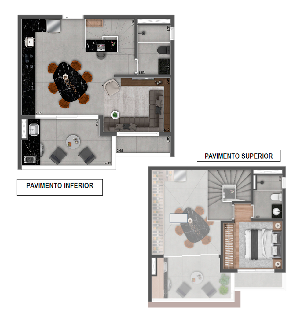Planta 06 - 1 dorm 71,93m² - duplex - opção