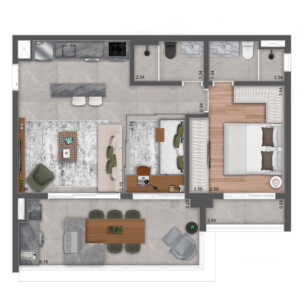 Planta 08 - 1 dorm 72,17m² - opção