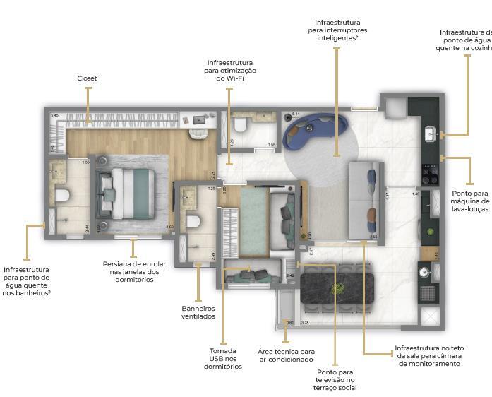 Planta 01 - 2 dorm 74m²