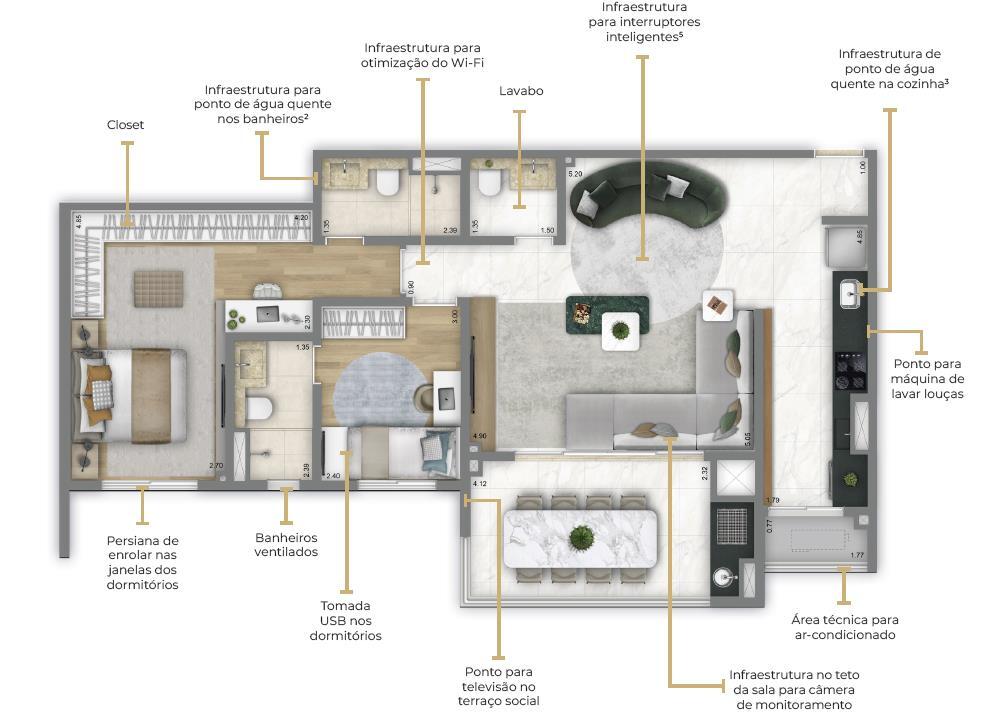 Planta 03 - 2 dorm 90m² - opção 1