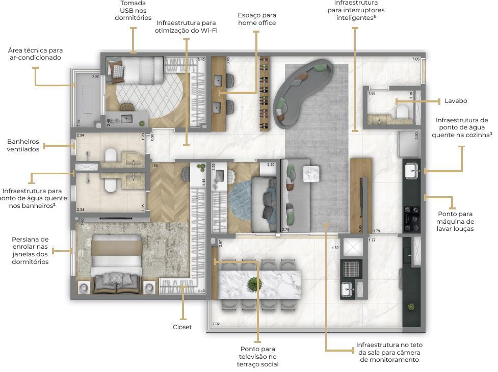 Planta 05 - 3 dorm 104m²
