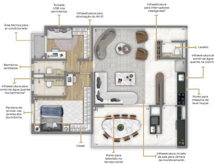 Planta 06 - 2 dorm 104m² - opção