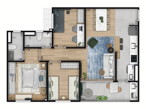 Planta 02 - 3 dorm 73m²