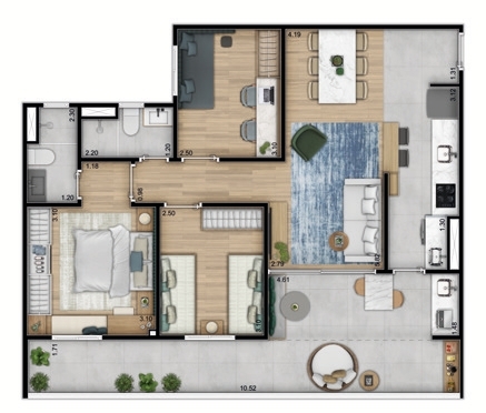 Planta 03 - 3 dorm 93m² - garden