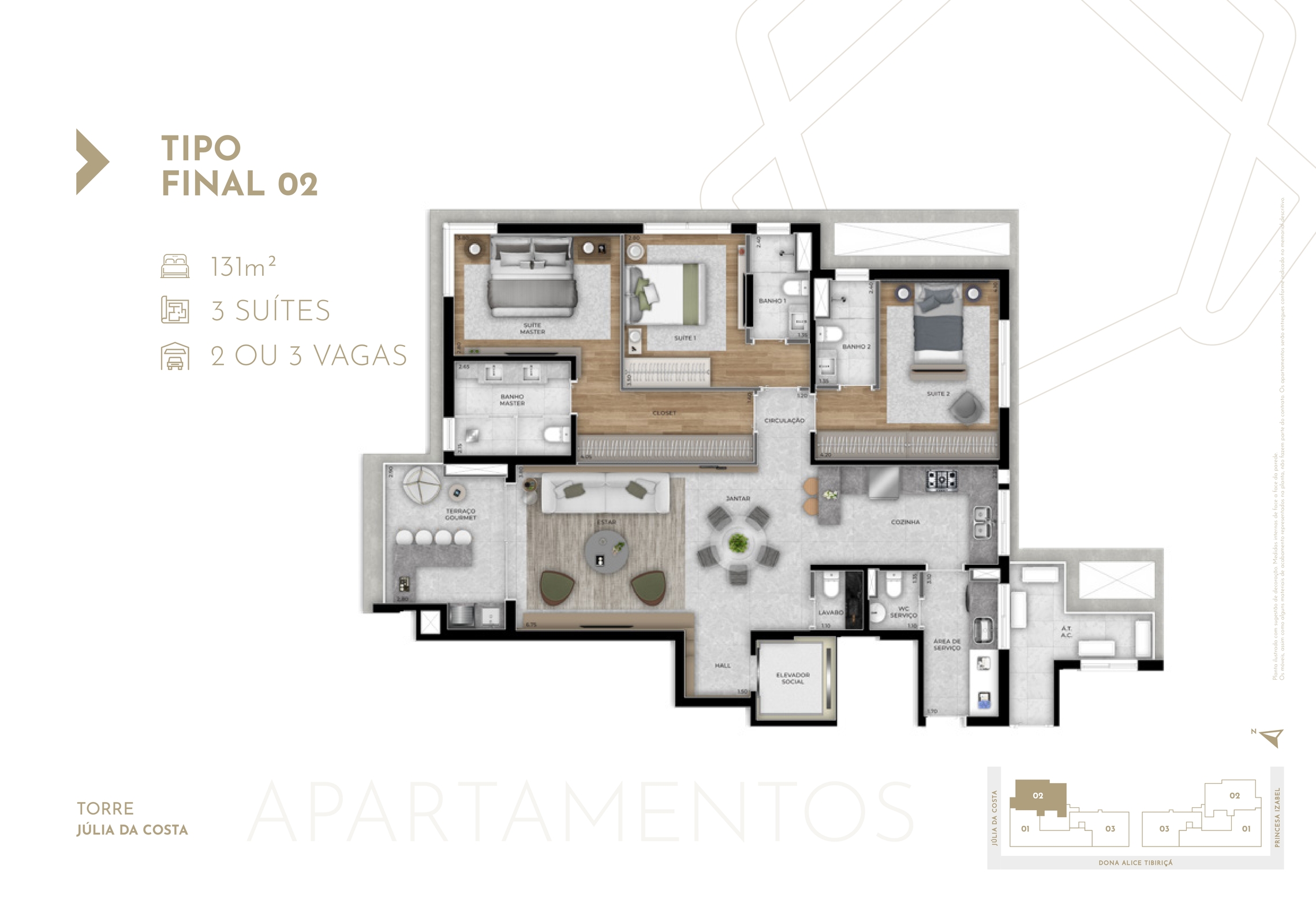 Planta 01 - 3 dorm 131m²