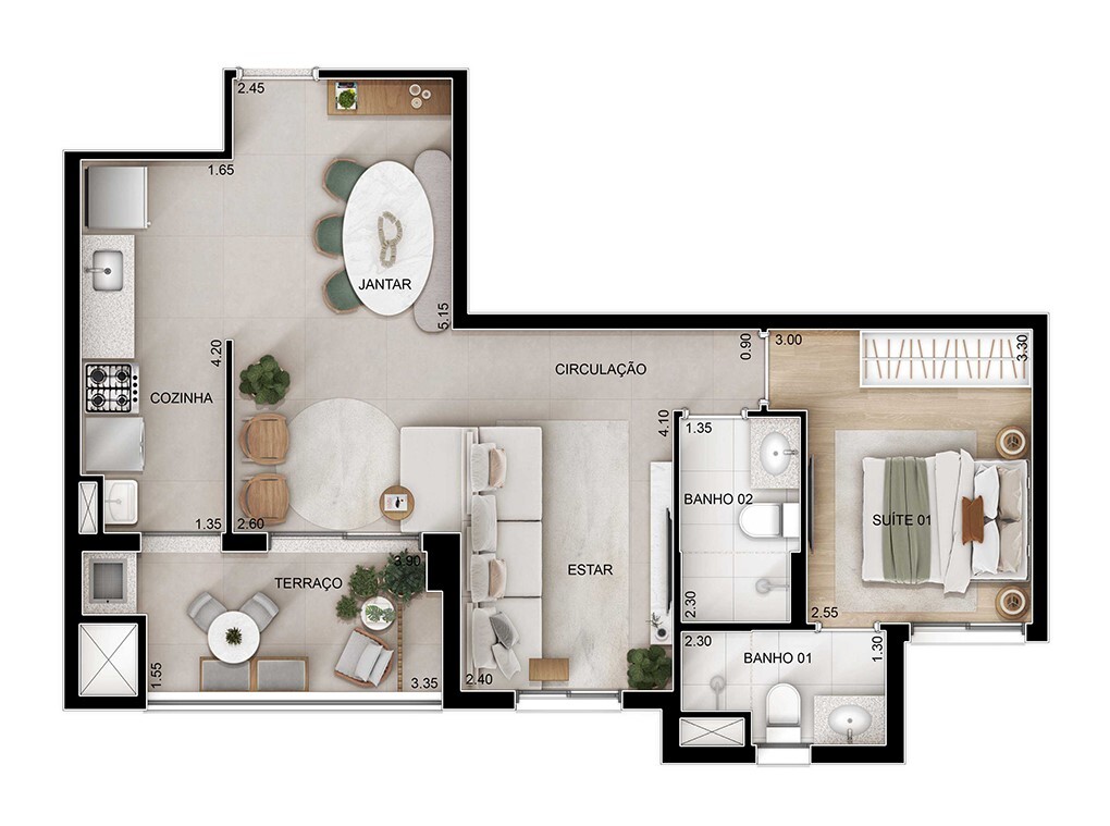 Planta 02 - 1 dorm 60m² - opção