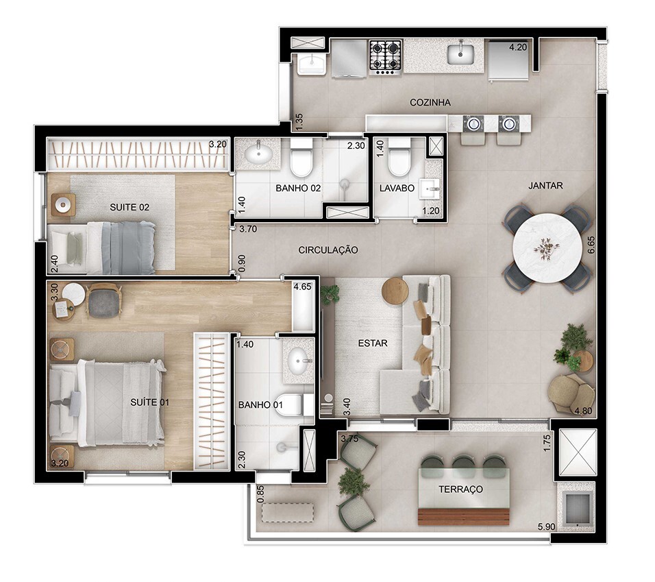 Planta 04 - 2 dorm 76,50m² - opção