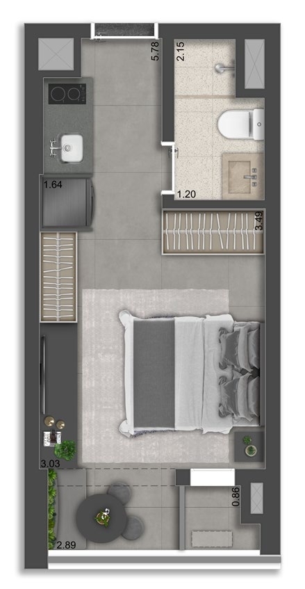 Planta 01 - 1 dorm 23m² - studio