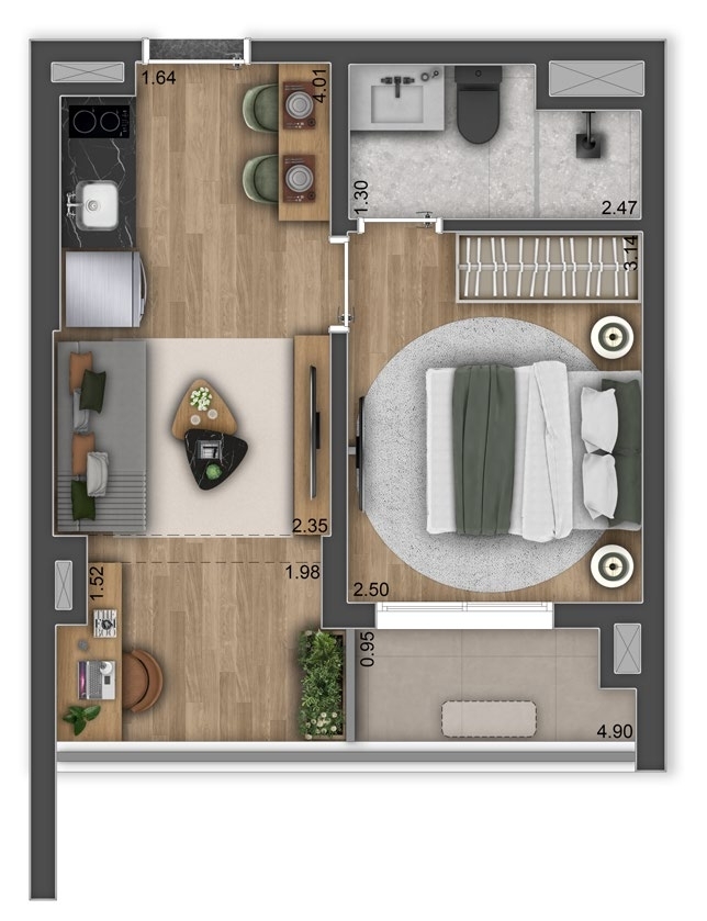 Planta 02 - 1 dorm 32m²