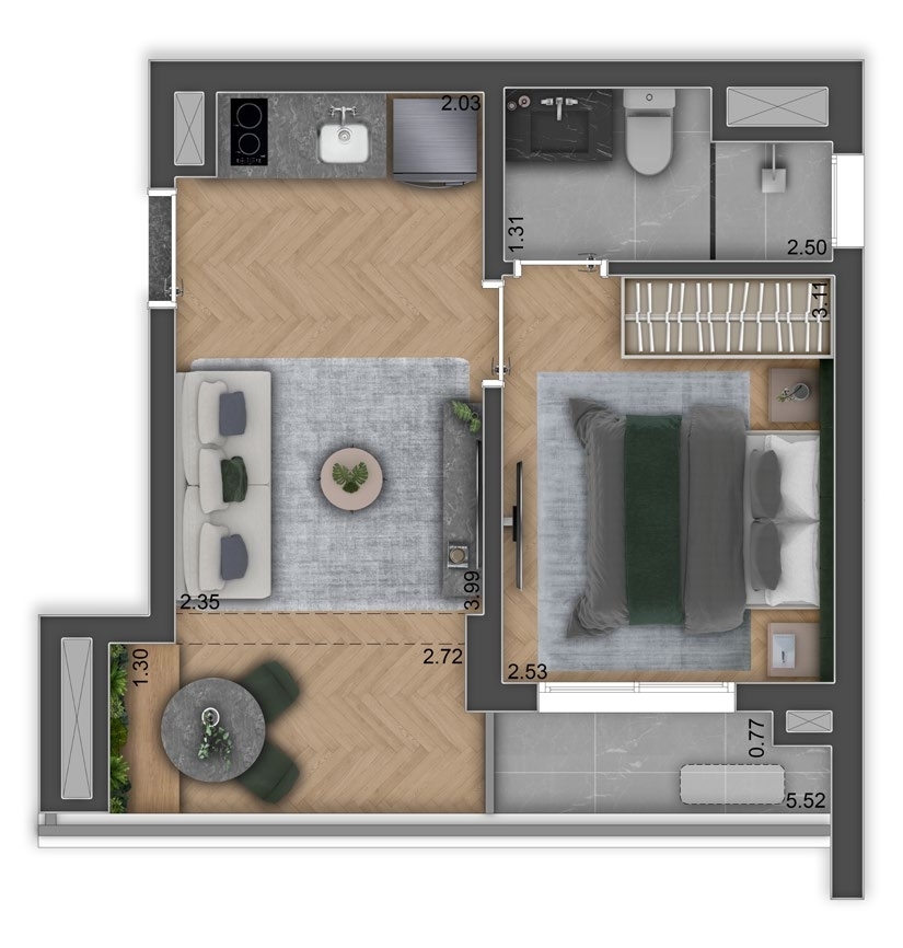 Planta 03 -1 dorm 33m²
