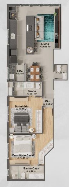 Planta 01 - 2 dorm 81m²