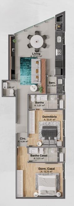 Planta 02 - 2 dorm 83m²