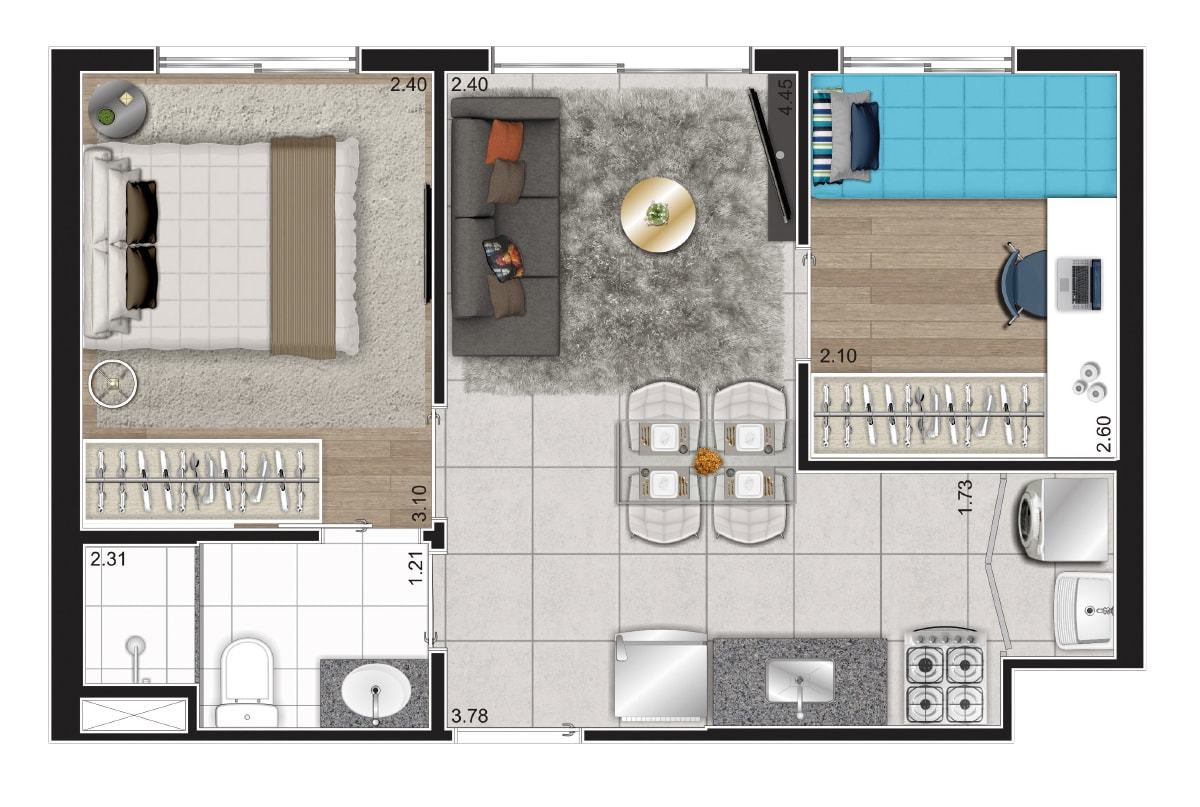 Planta 01 - 2 dorm 24m2 Planta 01 - 2 dorm 24m2