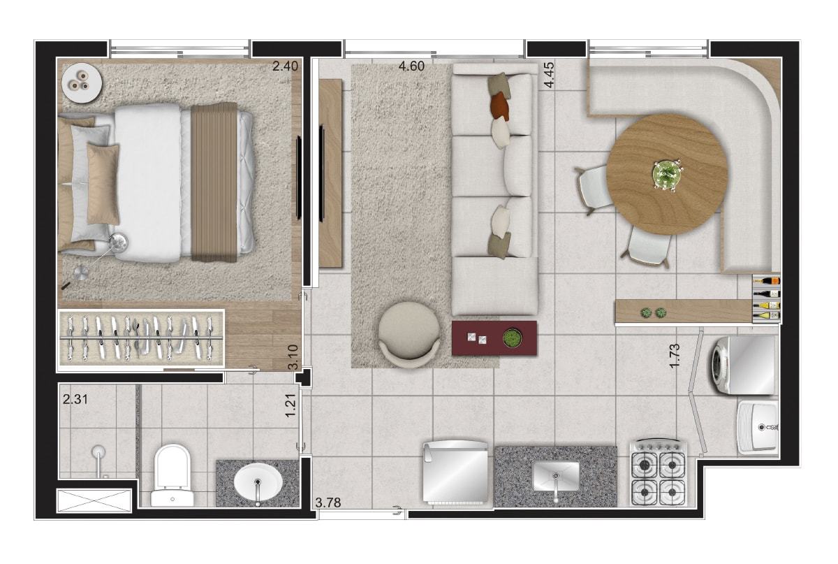 Planta 02 - 2 dorm 24m2 - opção Planta 02 - 2 dorm 24m2 - opção