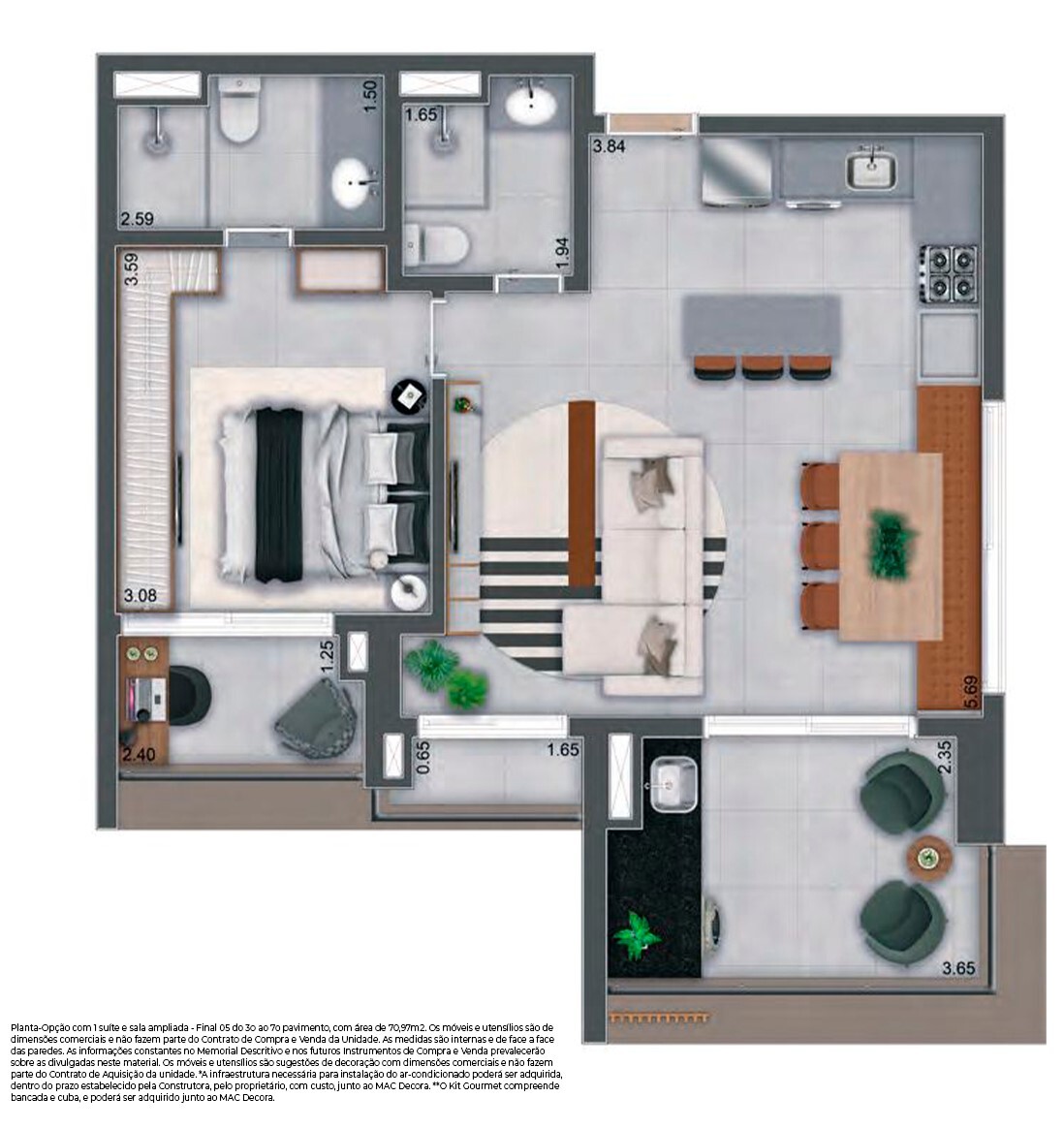 Planta 02 - 1 dorm 70,97m² - opção