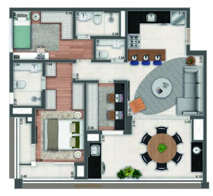 Planta 05 - 3 dorm 93,68m²