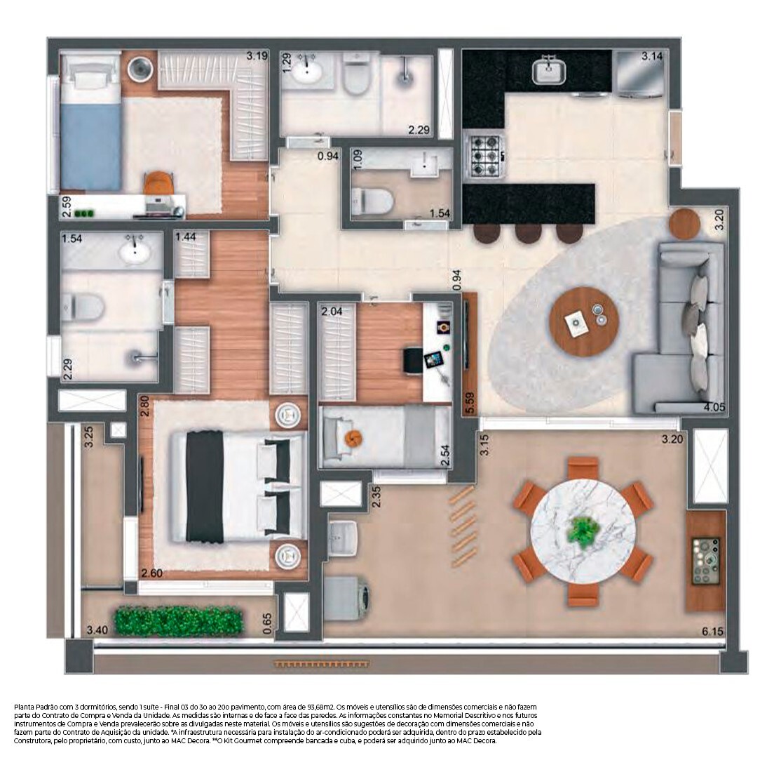 Planta 06 - 3 dorm 93,68m²
