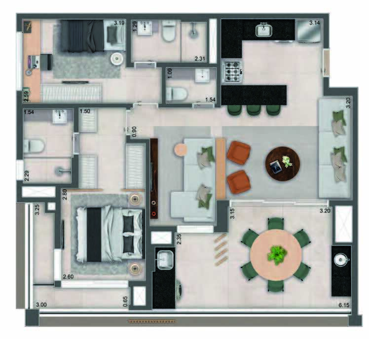Planta 07 - 2 dorm 93,68m² - opção