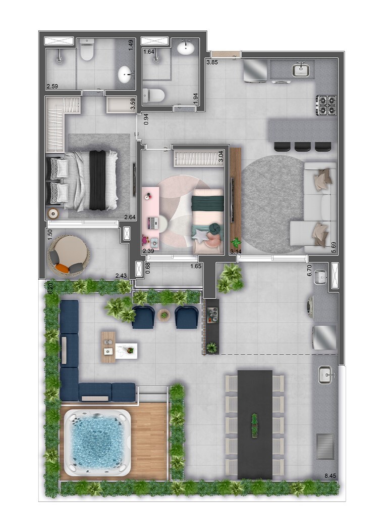 Planta 09 - 2 dorm 115,88m² - garden