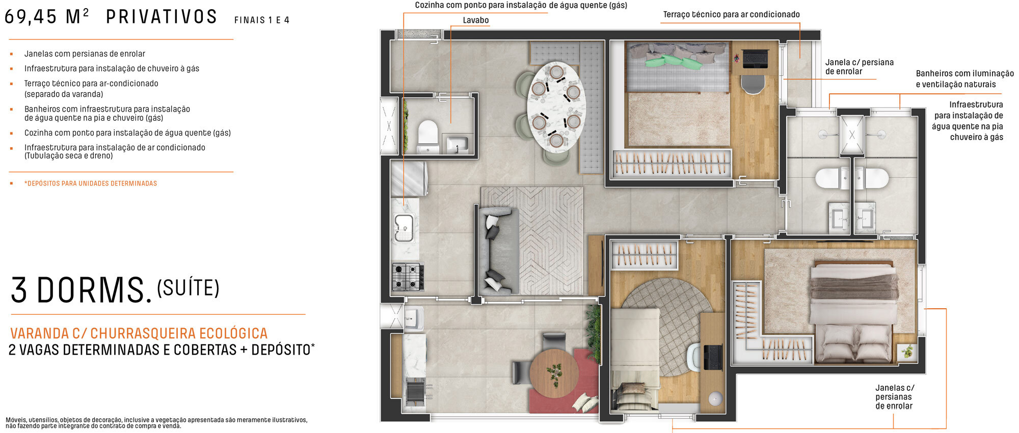 Planta 02 - 3 dorm 69,45m²
