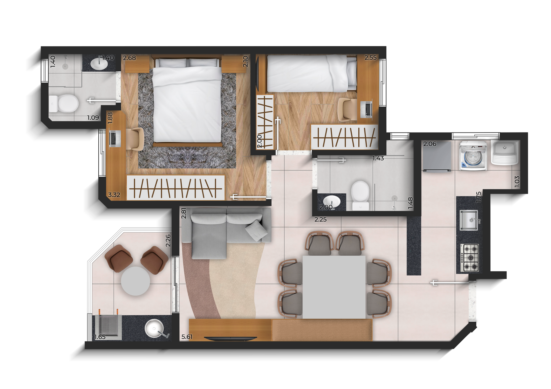 Planta 01 - 2 dorm 48,13m²