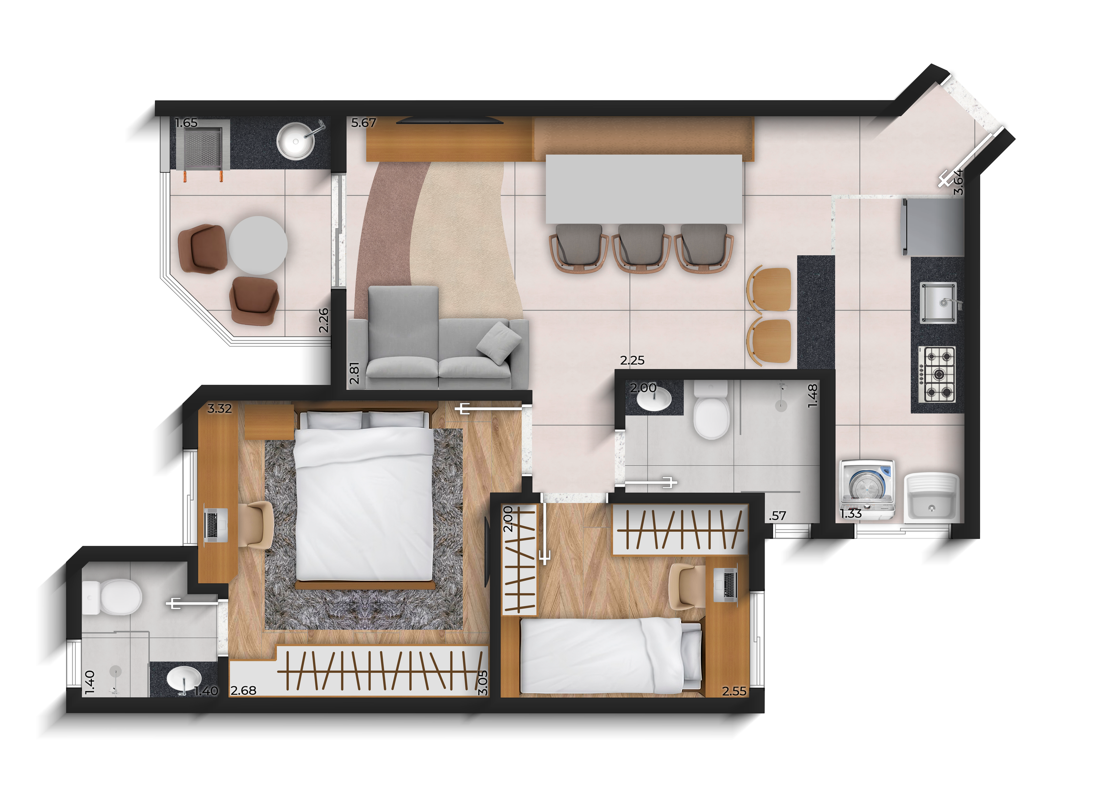 Planta 02 - 2 dorm 48,21m²