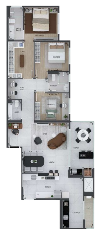 Planta 01 - 3 dorm 129m²