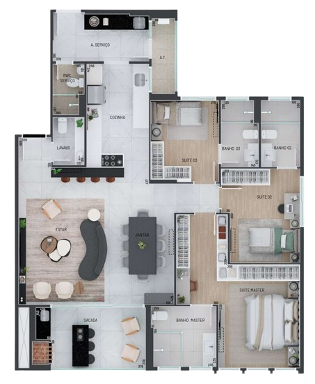 Planta 02 - 3 dorm 143m²