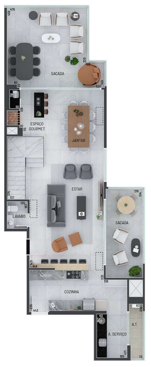Planta 03 - 3 dorm 221m² - cobertura duplex - inferior