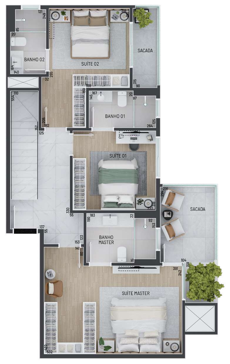 Planta 04 - 3 dorm 221m² - cobertura duplex - superior