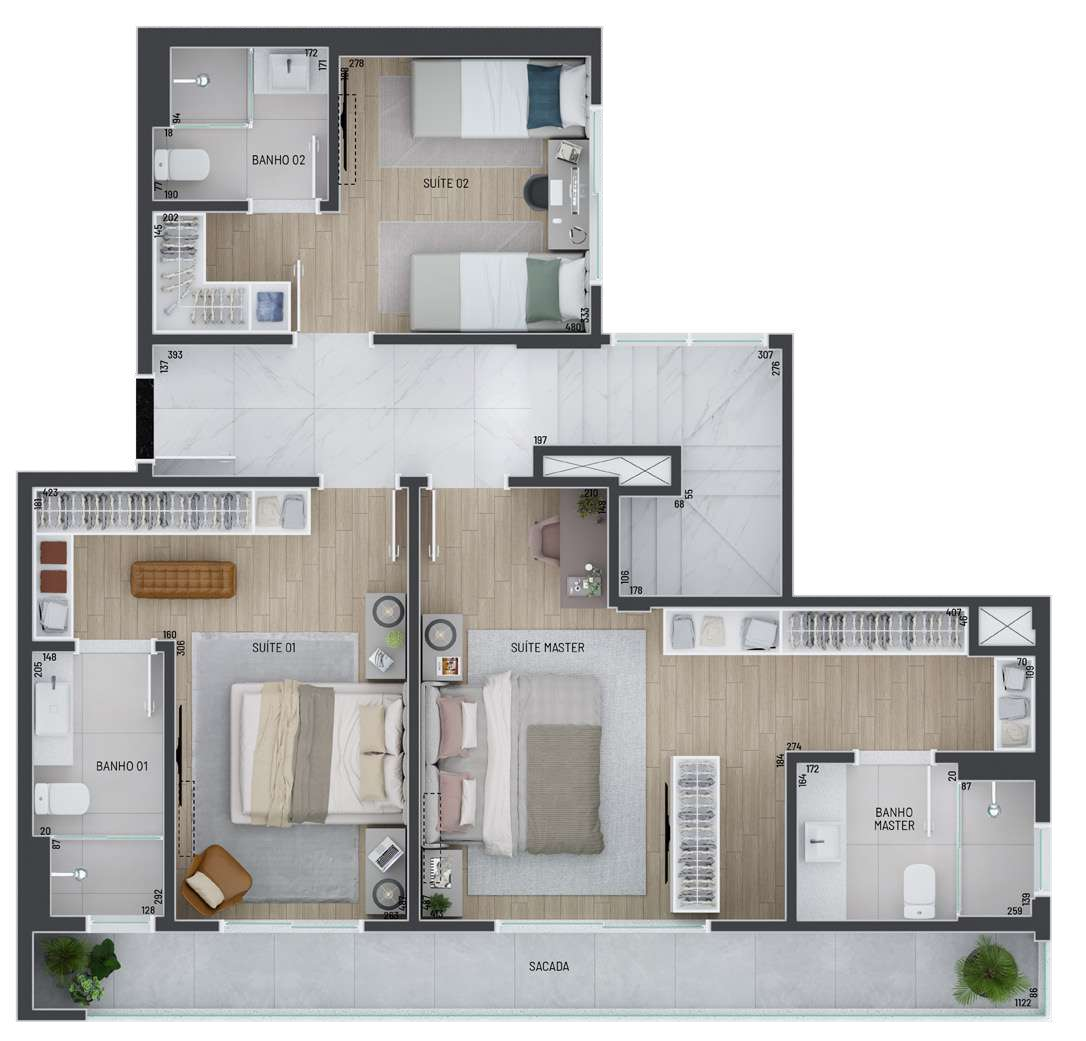 Planta 06 - 3 dorm 237m² - cobertura duplex - superior