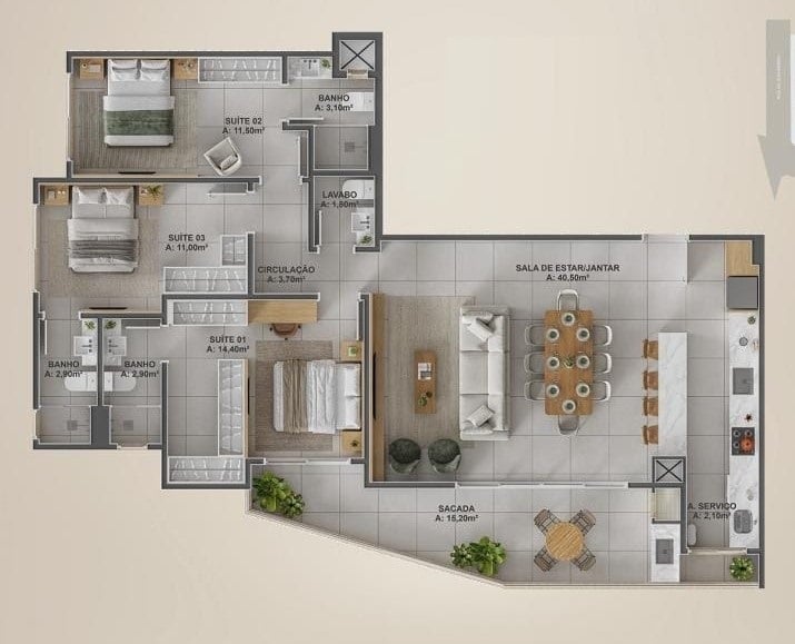Planta 08 - 3 dorm 125,61m²