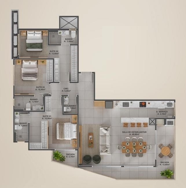 Planta 09 - 3 dorm 131,95m²