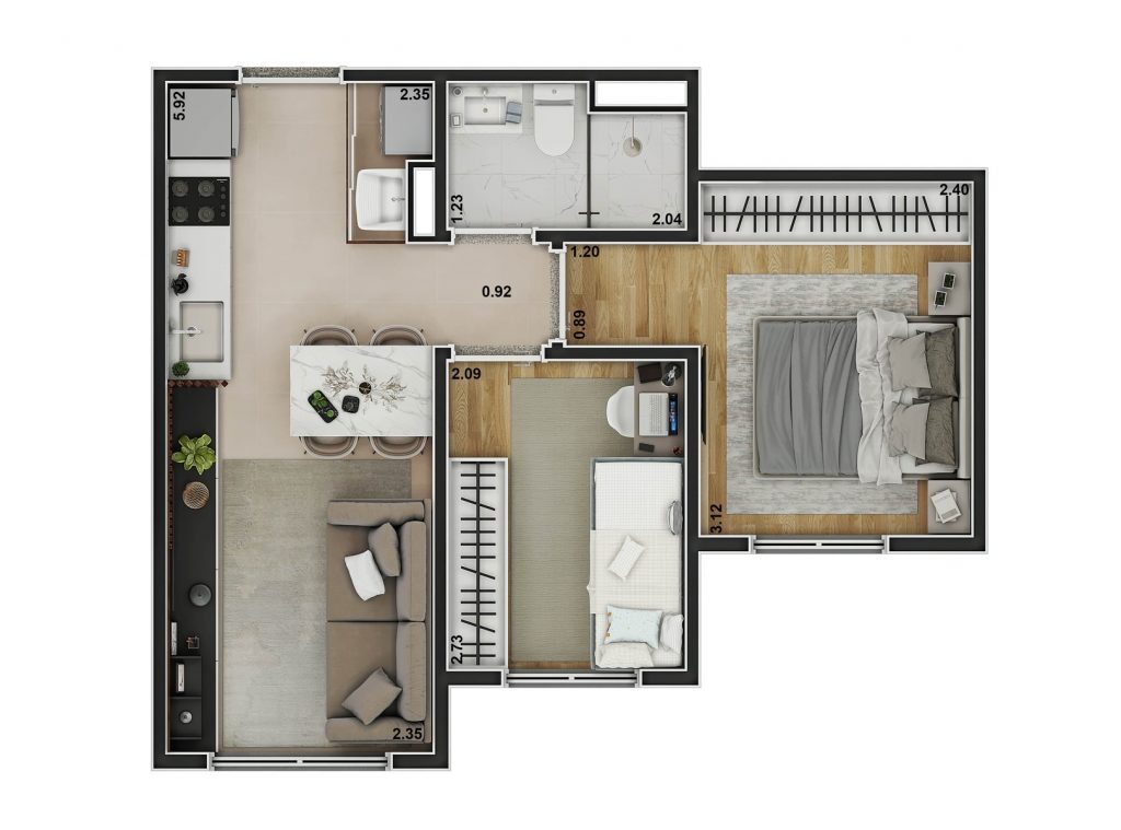 Planta 01 - 2 dorm 36,89m²