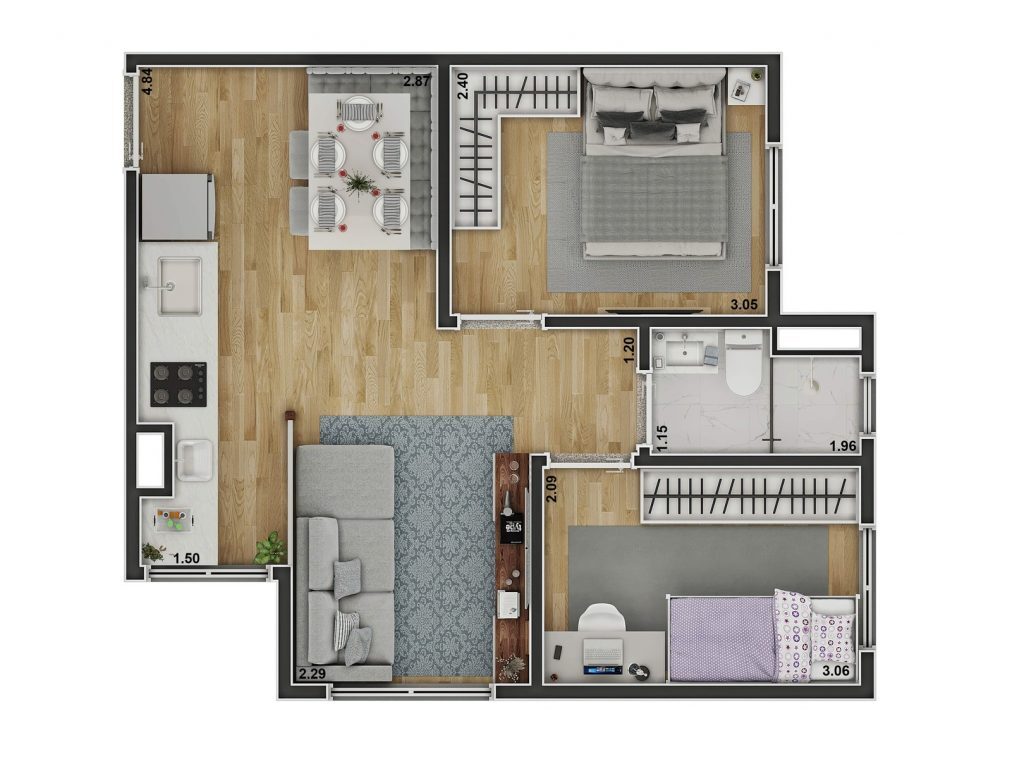 Planta 02 - 2 dorm 40,79m²