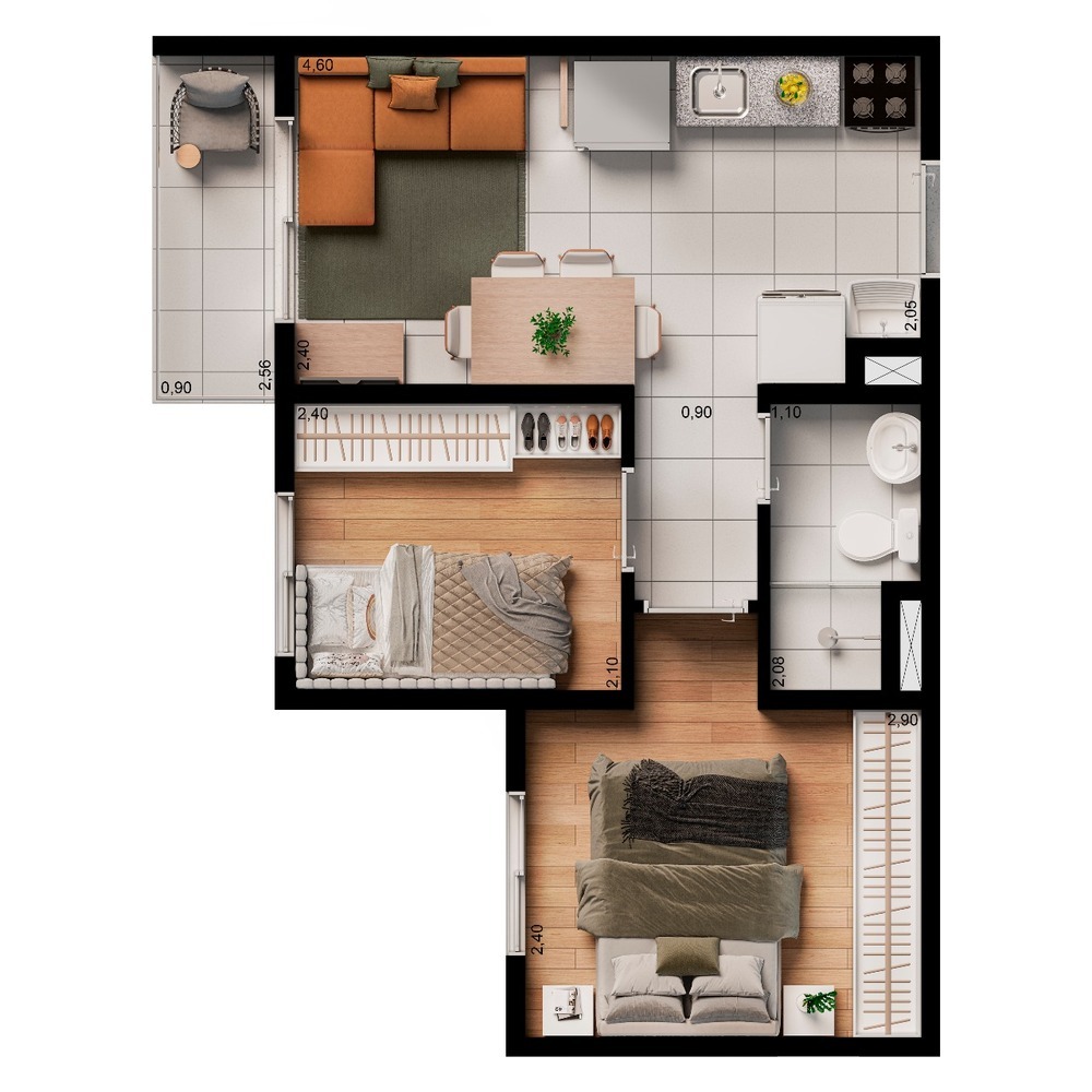 Planta 01 - 2 dorm 34m²