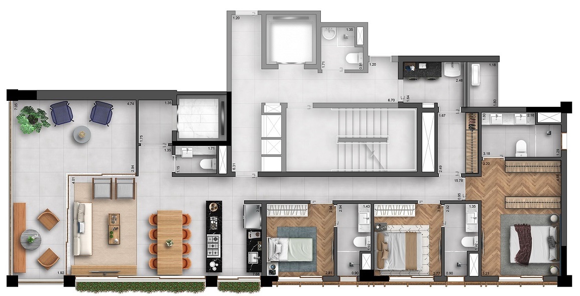 Planta 01 - 3 dorm 147m²